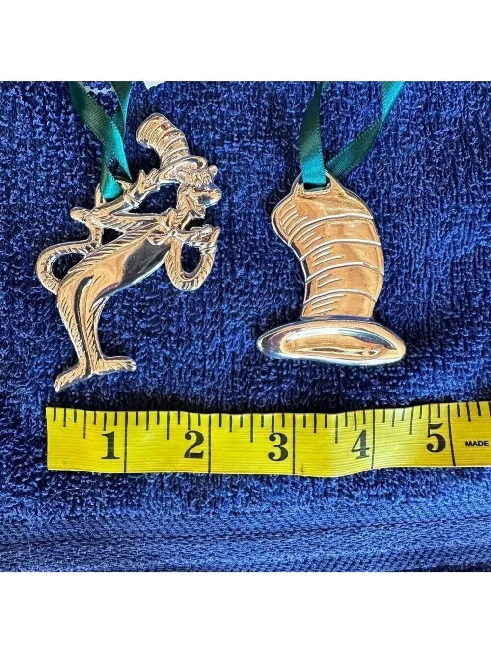 NEW Vintage Cat In The Hat Christmas Tree Ornament Dr Seuss Silver Plated Set